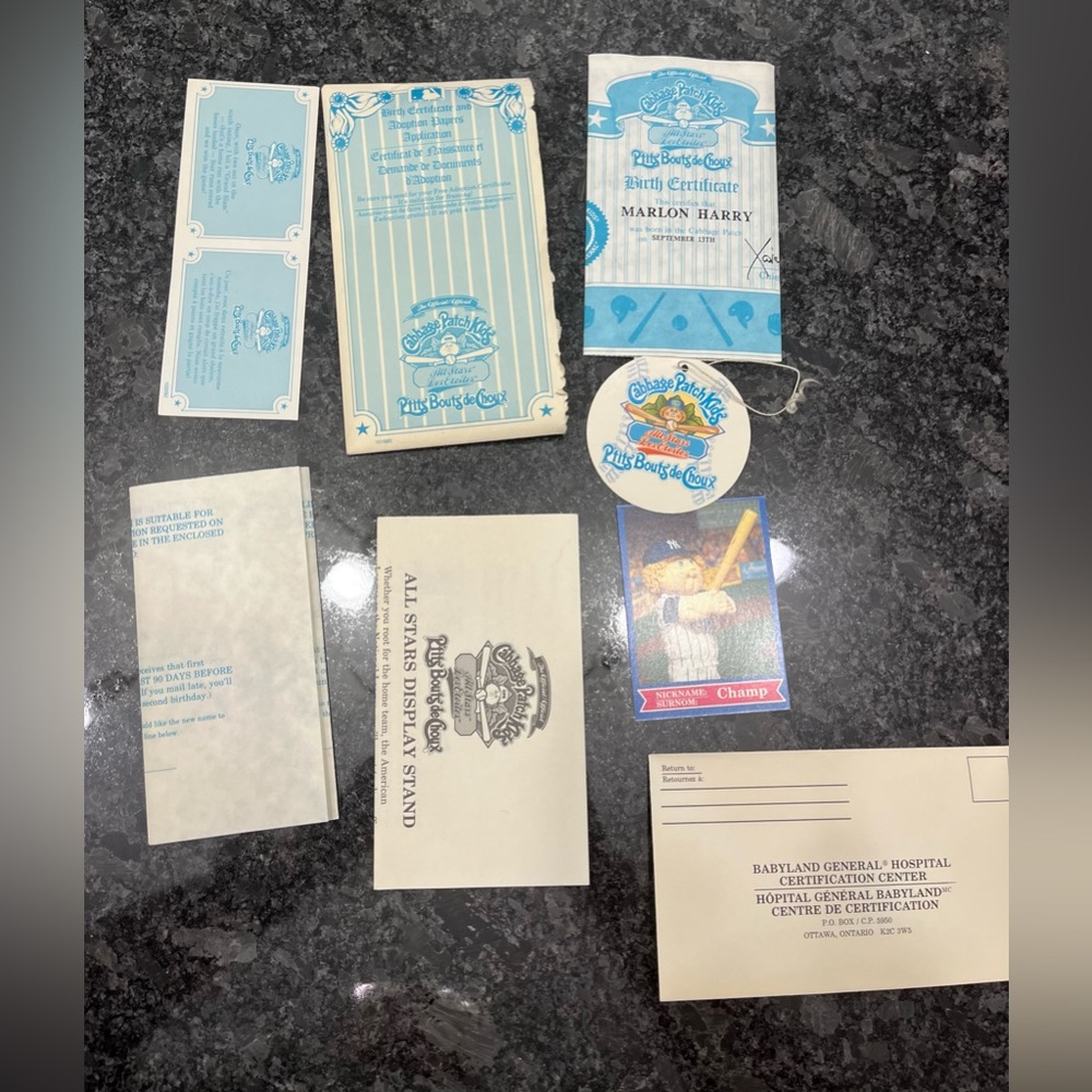Cabbage Patch All Star Pitts Bouts’de Choux Birth Certificate with Papers